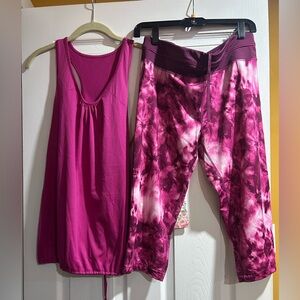 Danskin Now Fitted Top in Rich Magenta & Crop Fitted Work Out Leggings - Vintage